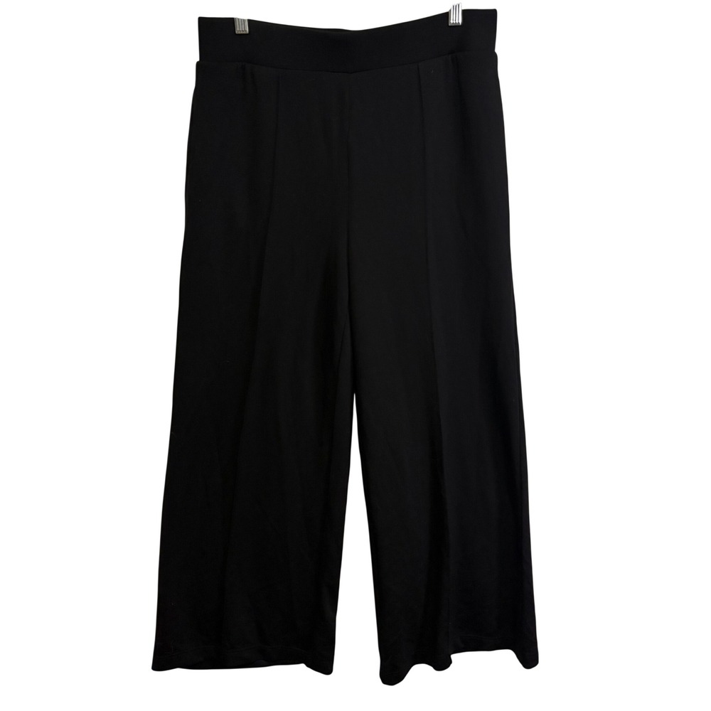 Loft Womens Black Wide Leg Crop Pants Elastic Waist Pockets Soft Cozy Size L NWT